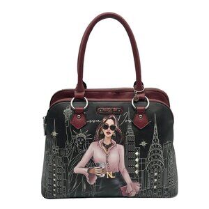 Nicole Lee Black Career Woman Faux Leather Dome Satchel